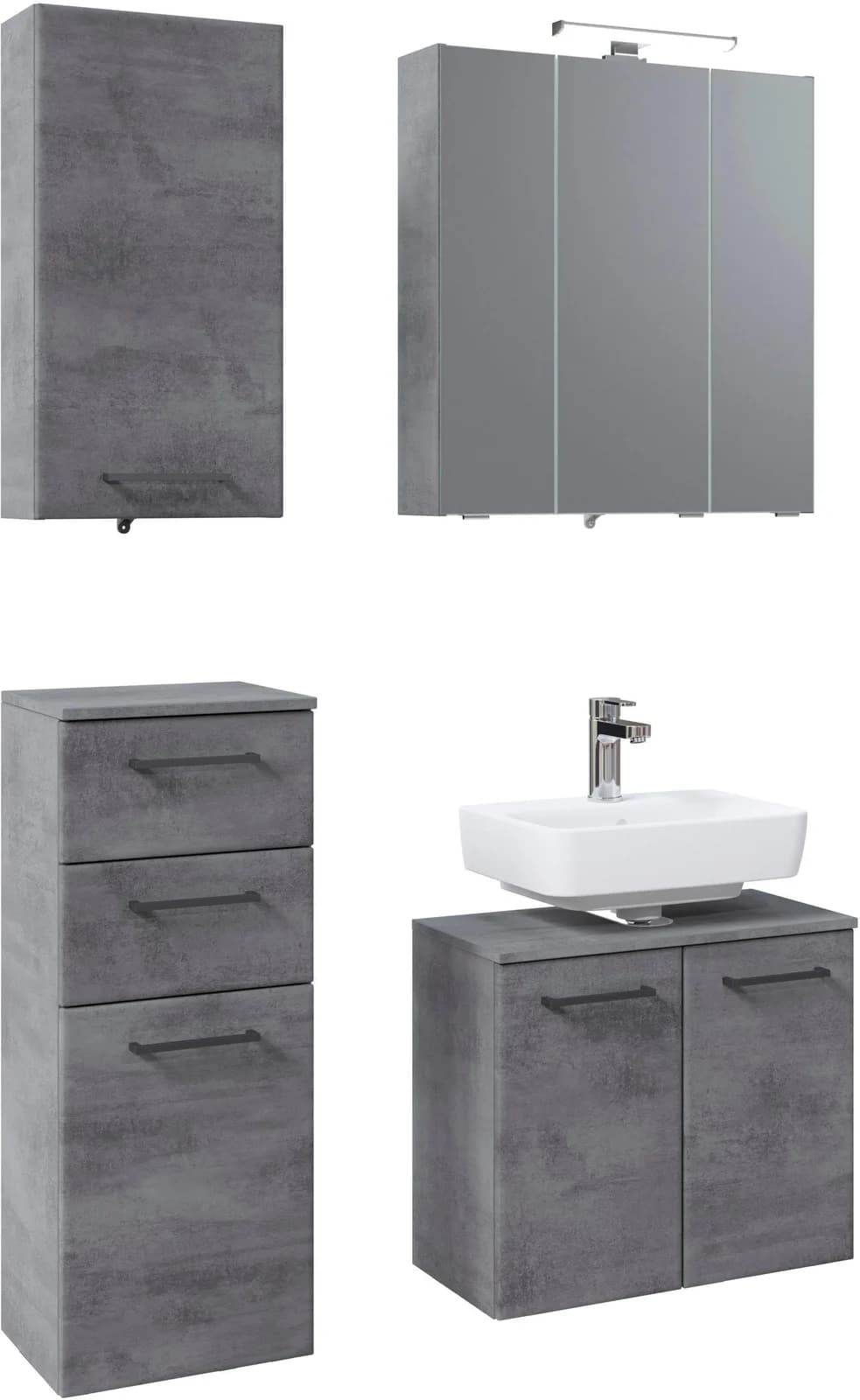 Badmöbel-Set SAPHIR Quickset 945 Grau 4-teilig mit LED-Spiegelschrank