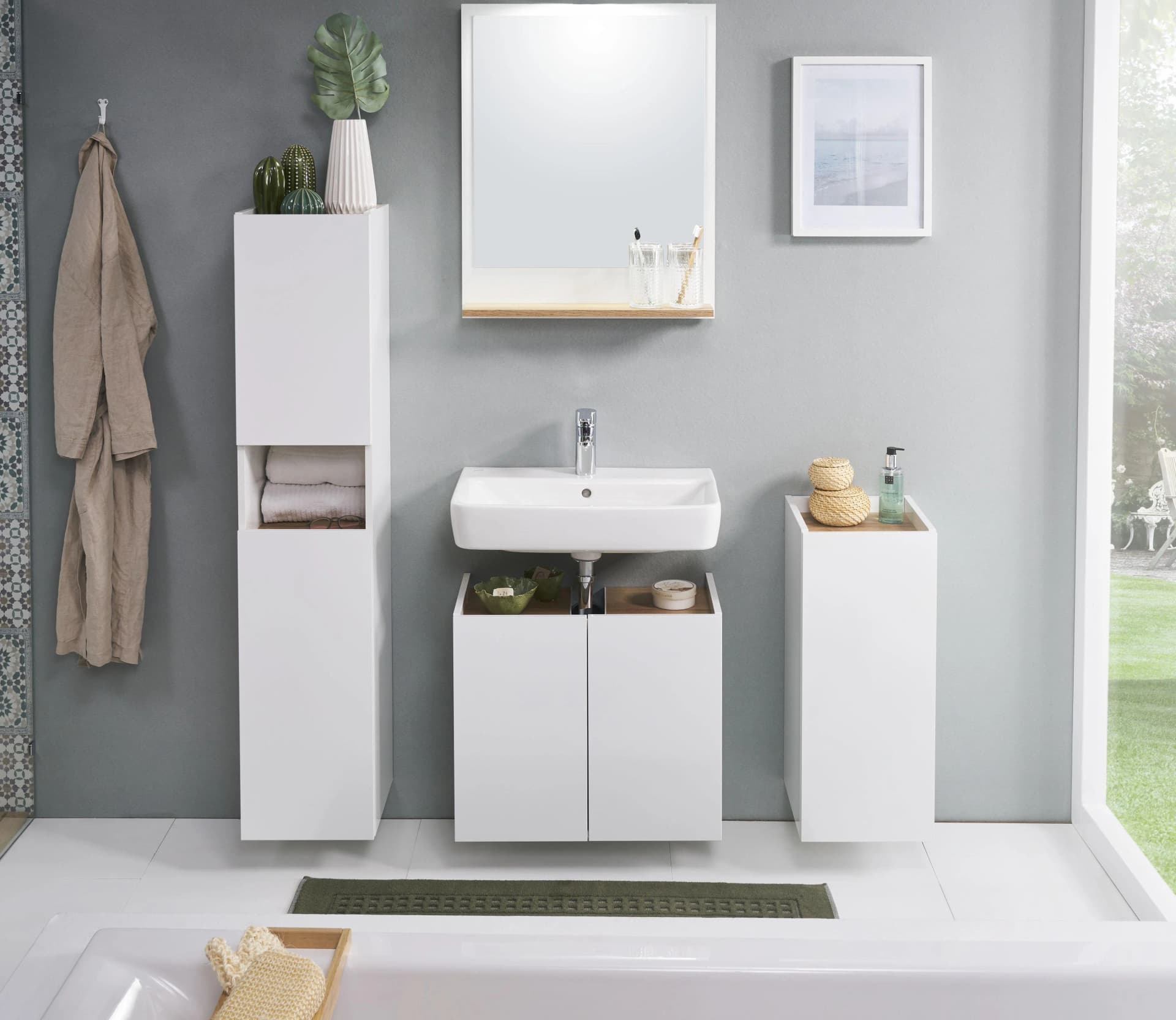 Badmöbel-Set SAPHIR Quickset 947 Weiß Glanz Eiche 4-teilig