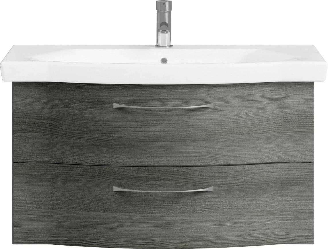 Badmöbel-Set SAPHIR 6005 Sprint Keramik-Waschtisch 97 cm Graphit Struktur Quer Nachbildung