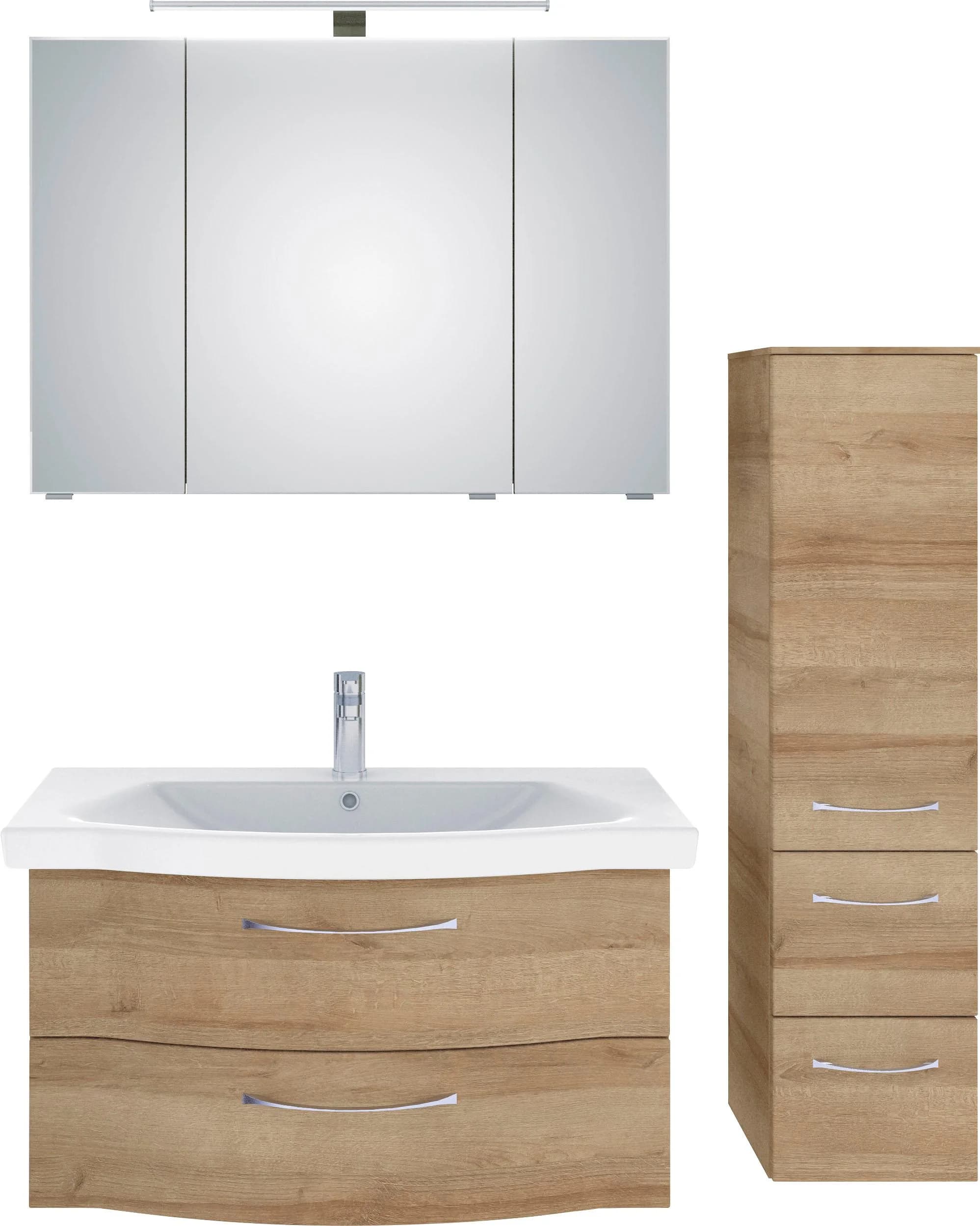 Badmöbel-Set SAPHIR 6005 Sprint 3-teilig Keramik-Waschtisch LED-Spiegelschrank Braun