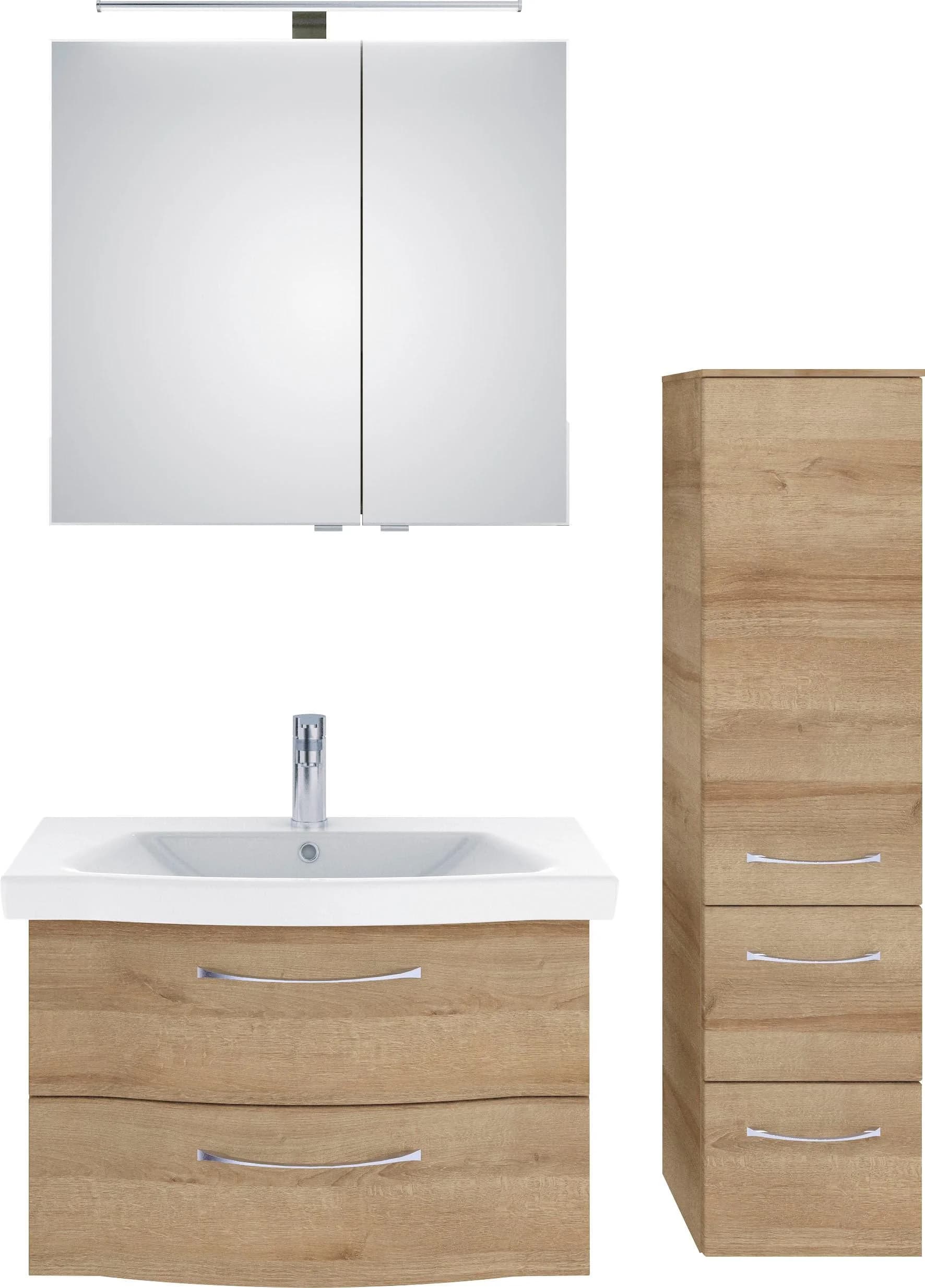 Badmöbel-Set SAPHIR 6005 Sprint 3-teilig Keramik-Waschtisch LED-Spiegelschrank Braun
