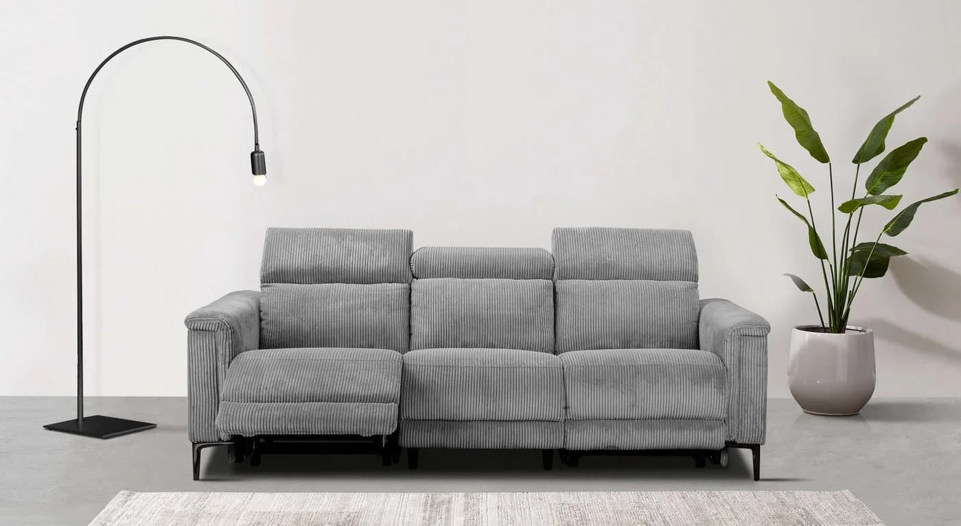OTTO HOME LUND Cord 3-Sitzer Sofa Grau Elektrische Relaxfunktion - Bild 2