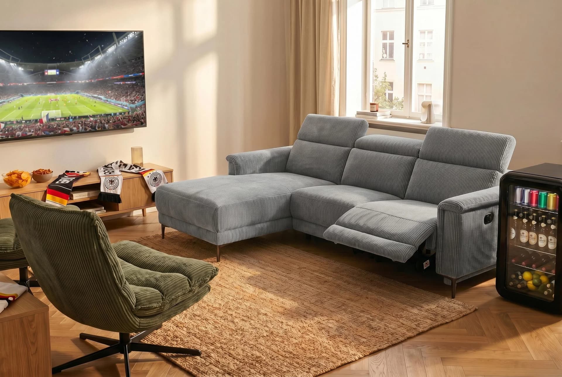 OTTO HOME Ecksofa LUND Cord Grau mit Relaxfunktion und USB