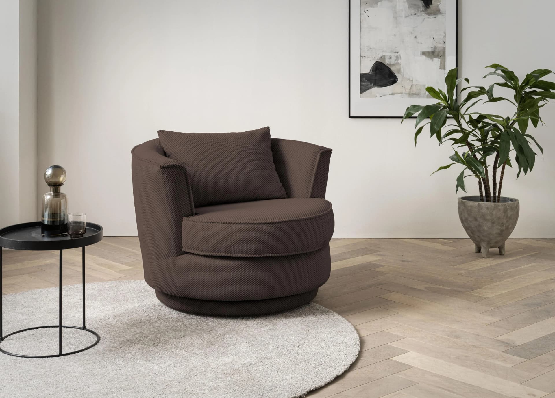 HOME AFFAIRE Maisie Drehsessel Braun MEGA-Cord mit Zierkissen