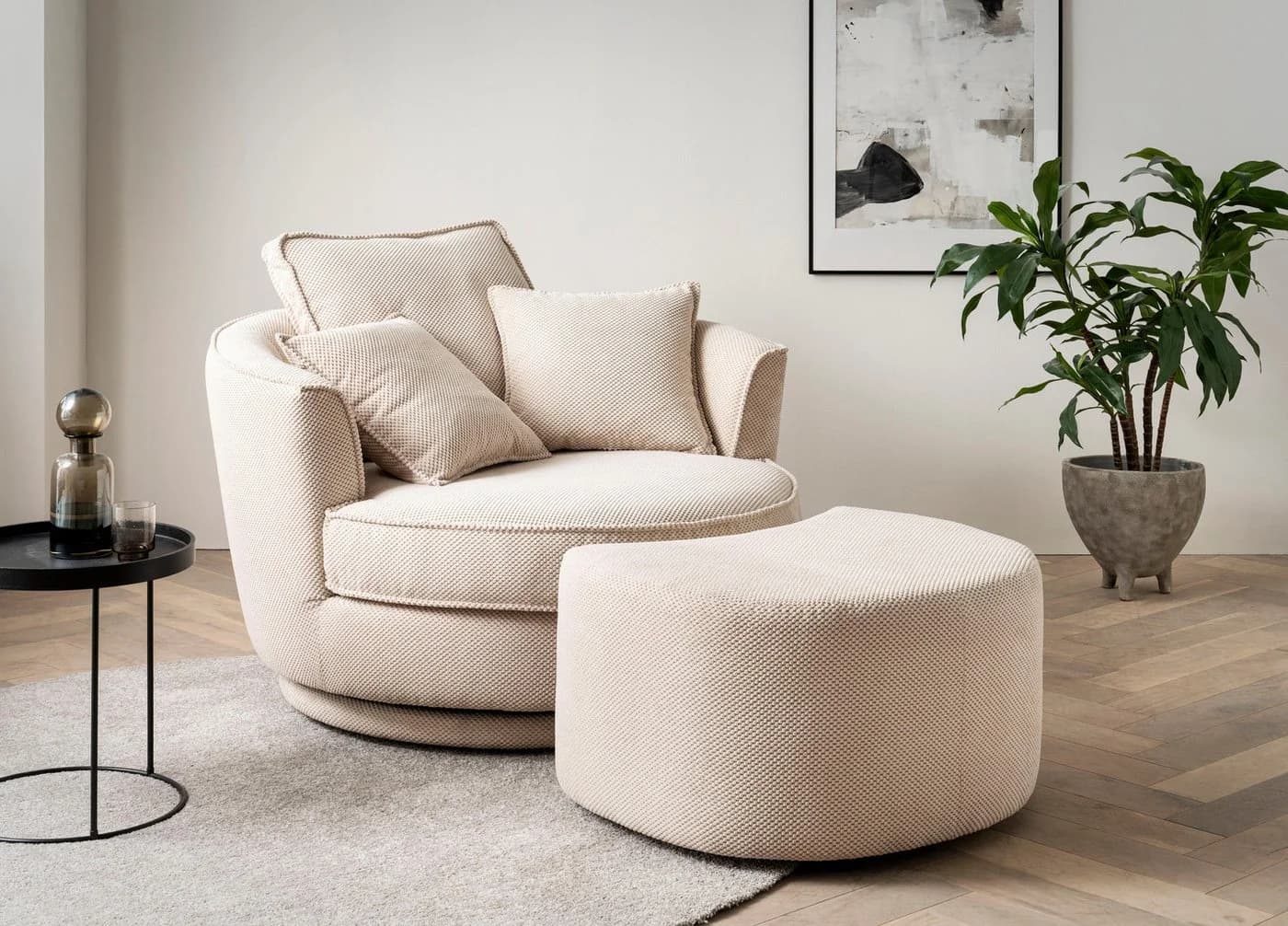 Home Affaire Maisie Drehsessel XXL Beige mit Hocker - Bild 2