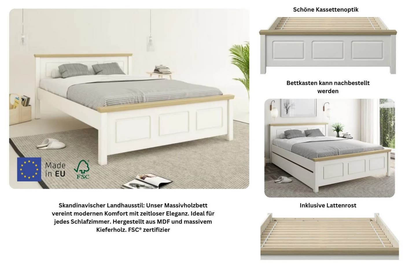 OTTO HOME ERIK Massivholzbett Landhausstil Weiß Kiefer - Bild 3