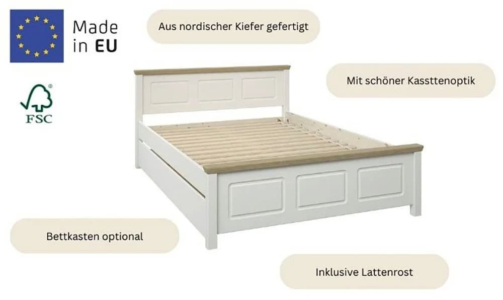 OTTO HOME ERIK Massivholzbett Landhausstil Weiß Kiefer - Bild 4