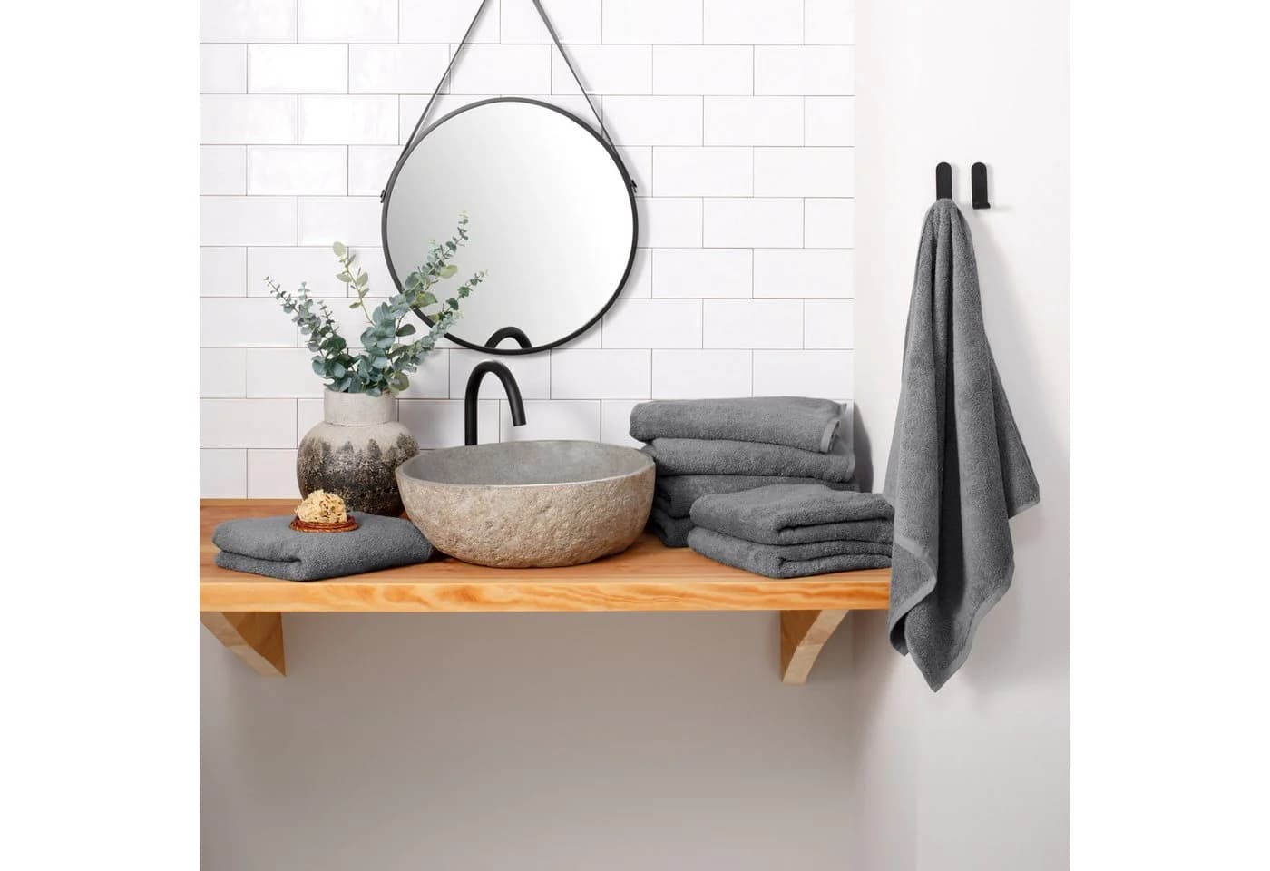 OTTO HOME Handtuch Set Merida 8-tlg. Dunkelgrau Frottier 100% Baumwolle