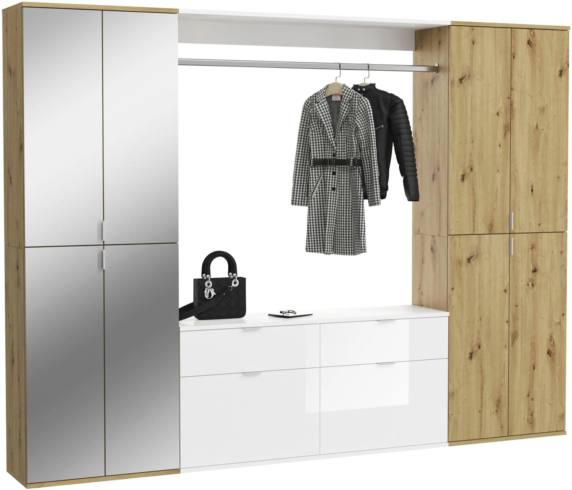 HOME AFFAIRE Garderoben-Set Trondheim 5-teilig Weiß/Braun mit Spiegeln