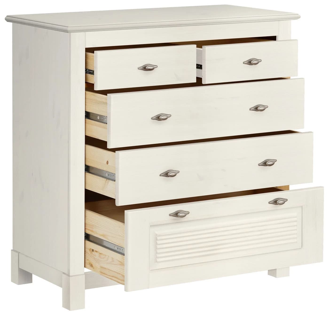 OTTO HOME Rauna Schubkastenkommode Weiß Massivkiefer 5 Schubladen - Bild 4