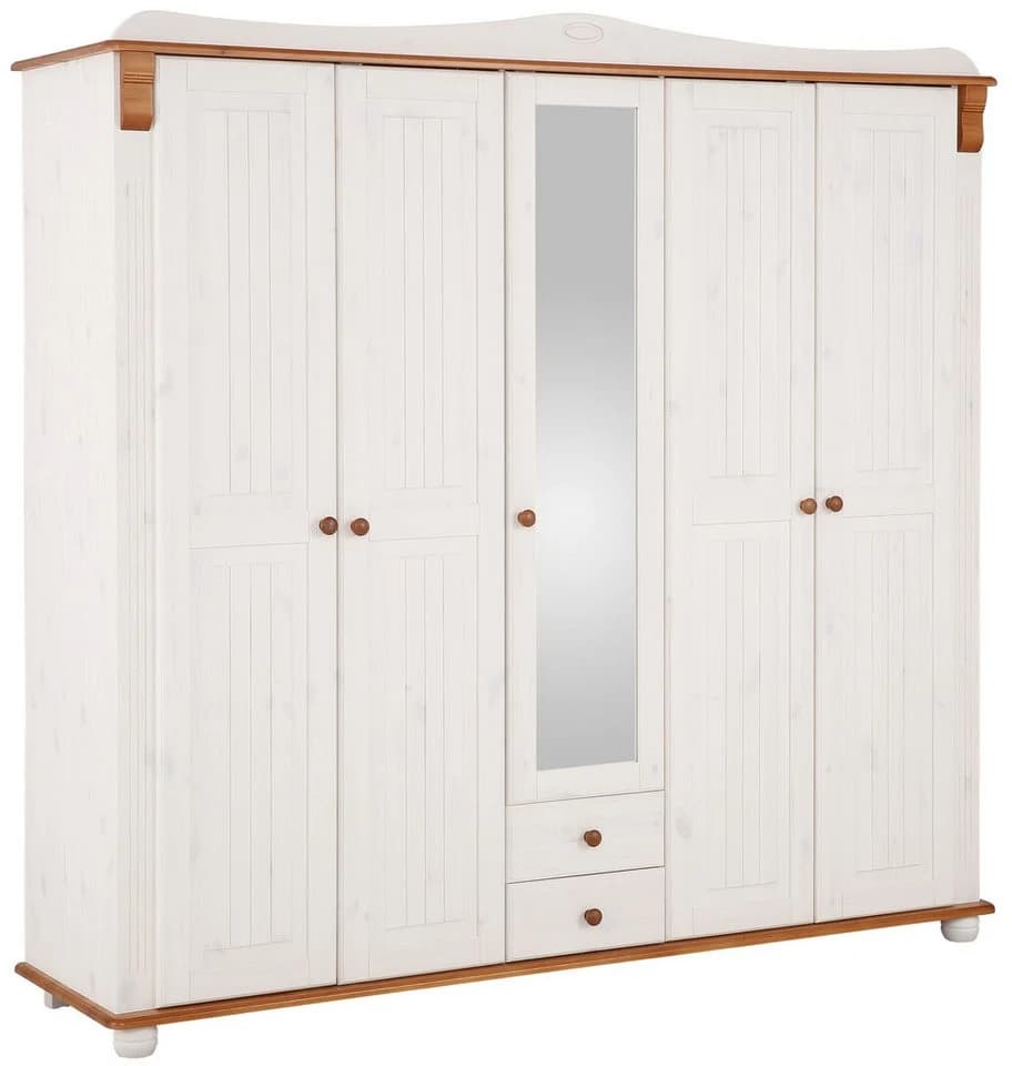 OTTO HOME Adele Kleiderschrank Weiß Massivholz Kiefer 5-Türer - Bild 2