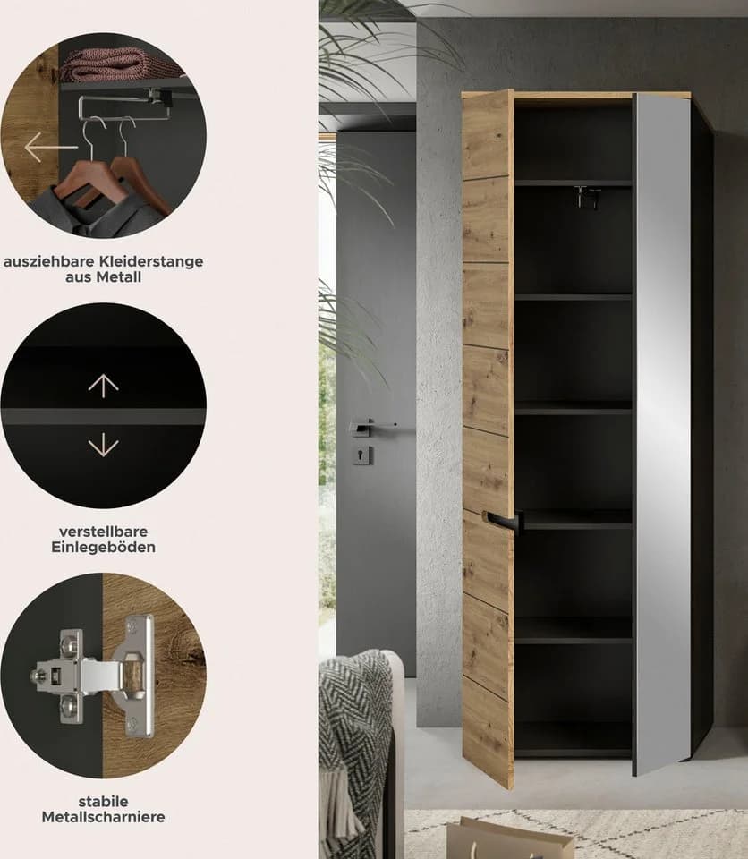 Home Affaire Garderobenschrank REHAT Grau mit Soft-Close - Bild 4