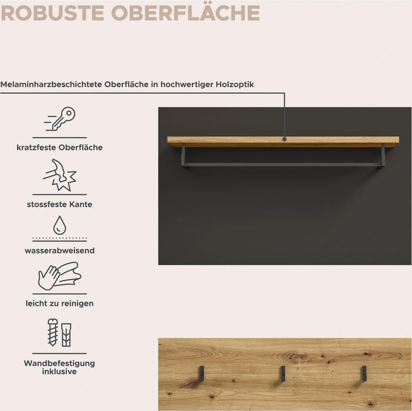 HOME AFFAIRE Garderobenpaneel REHAT 2-teilig Grau Metall - Bild 4