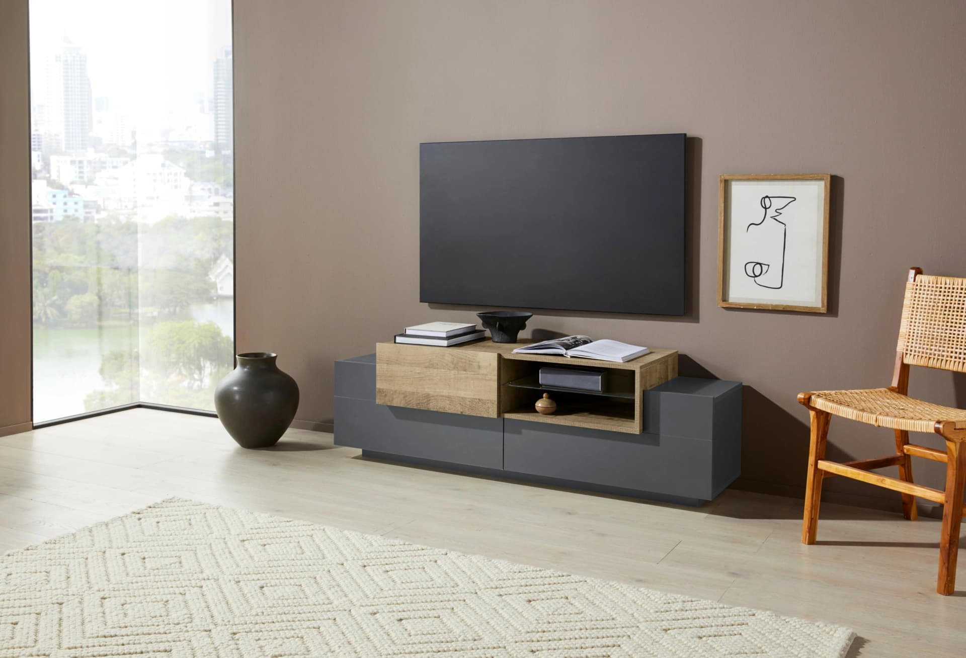 Home Affaire Lowboard Coro Anthrazit/Eiche Glas