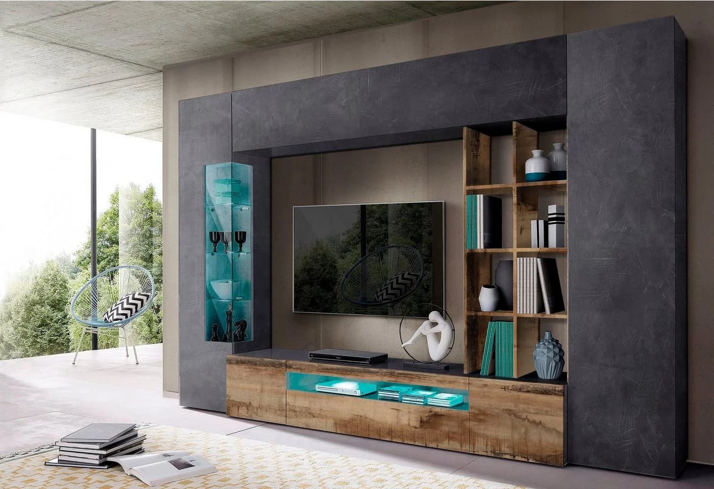 OTTO HOME Wohnwand New Egypt 5-teilig Braun Grau Glas Holzwerkstoff