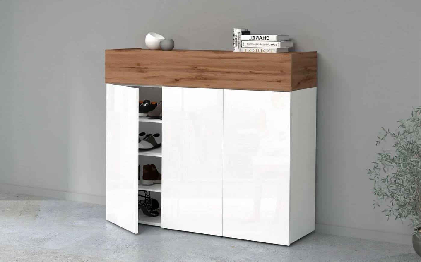 HOME AFFAIRE Schuhschrank Savona Weiß Hochglanz Eiche - Bild 2