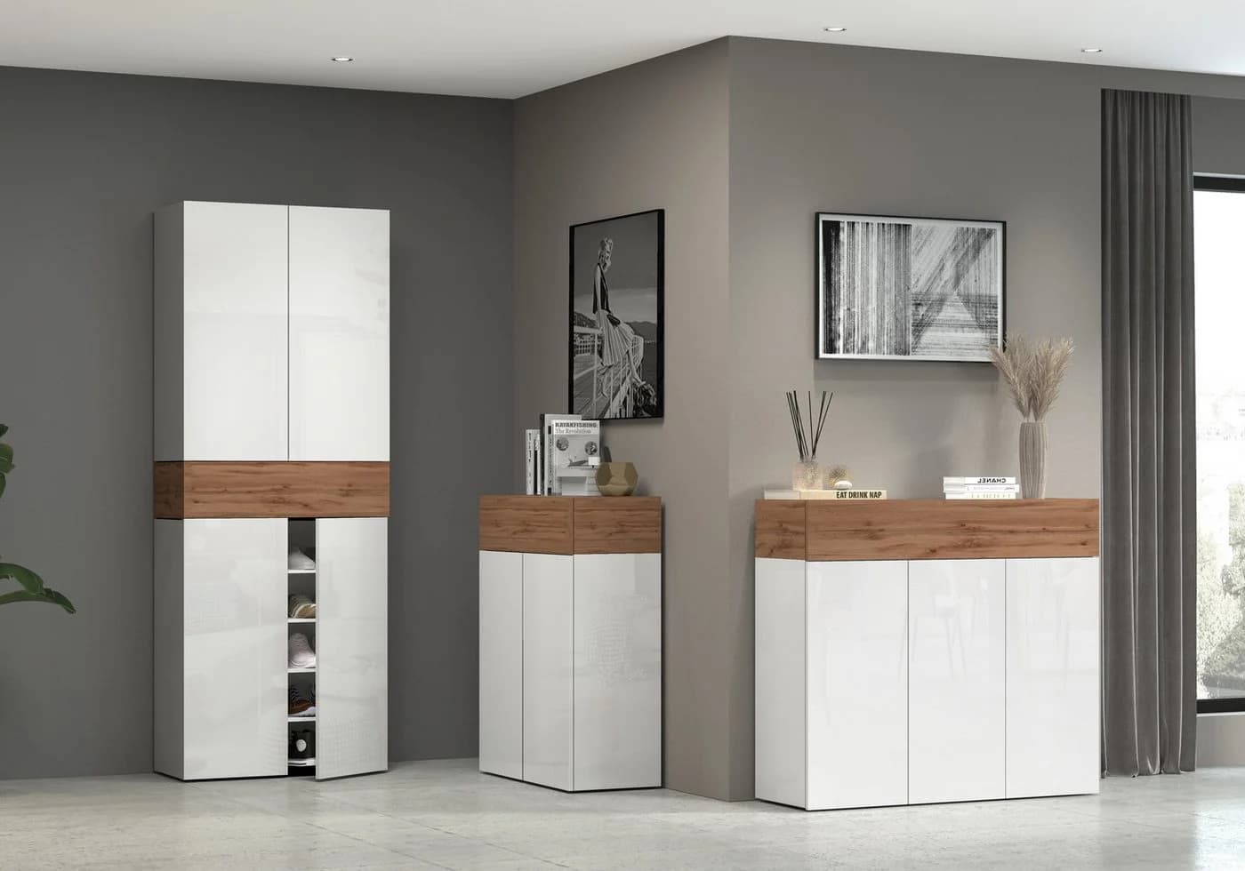 HOME AFFAIRE Schuhschrank Savona Weiß Hochglanz Eiche - Bild 5