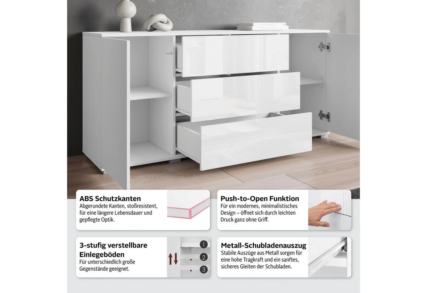 OTTO HOME Sideboard Kenia Modern 3 Schubladen 4 Fächer Braun - Bild 3