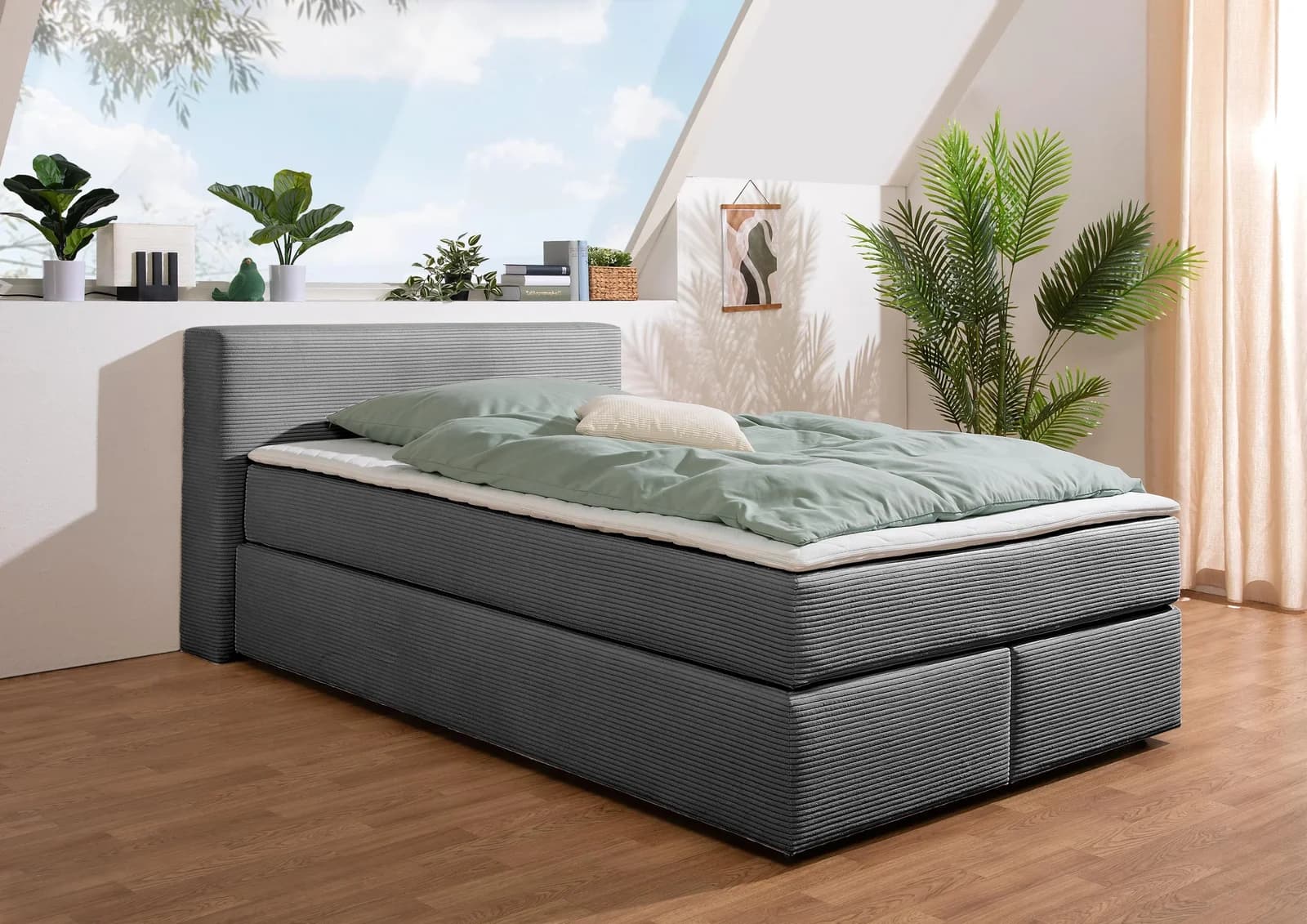 Home Affaire Boxspringbett Åby Anthrazit Cordstoff 140x200 cm