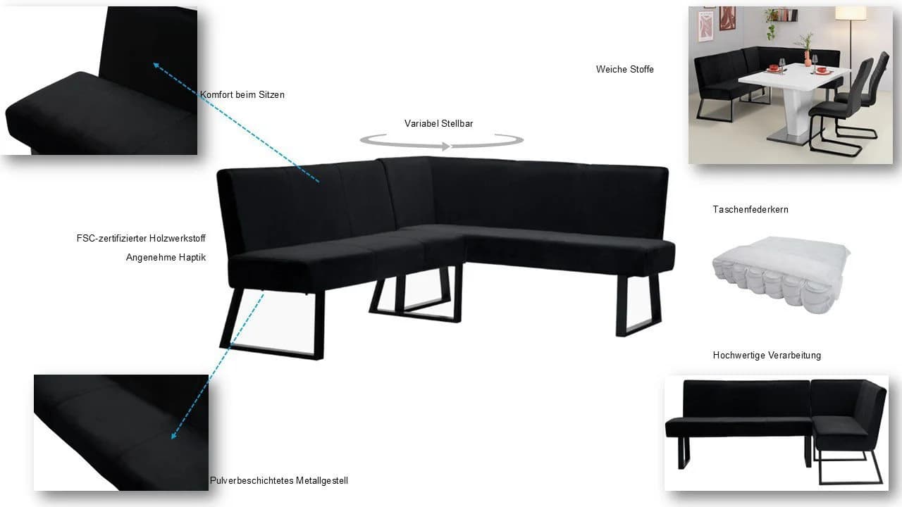 OTTO HOME Eckbank Gladiole Schwarz Samtvelours - Bild 3