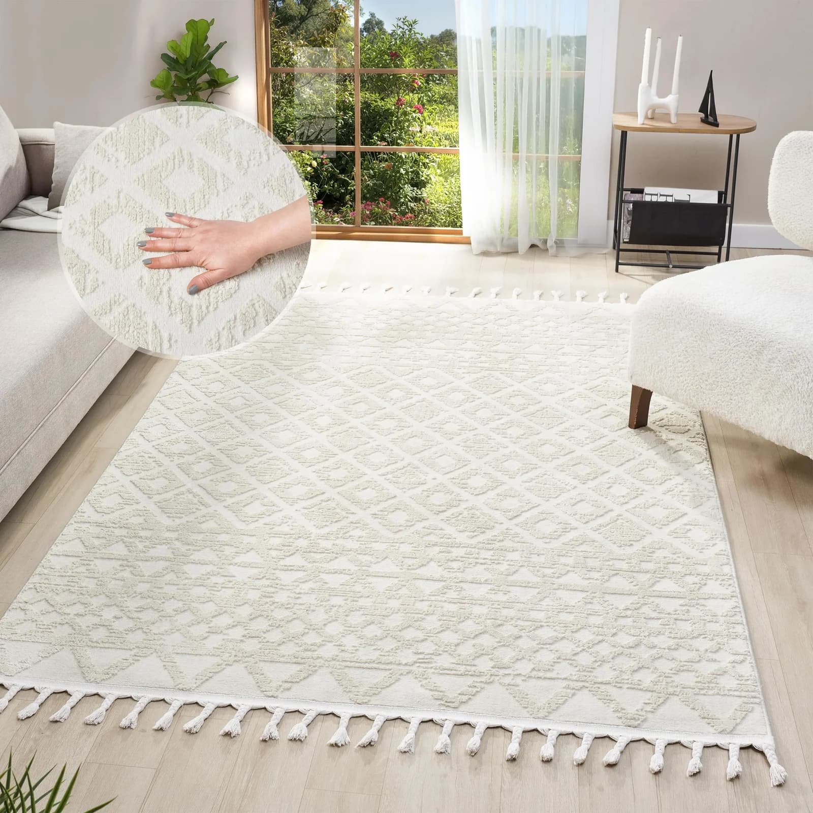 Teppich MY HOME Ribeyret Gr. 6 Creme Kunstfaser Boho-Style Wohnzimmer
