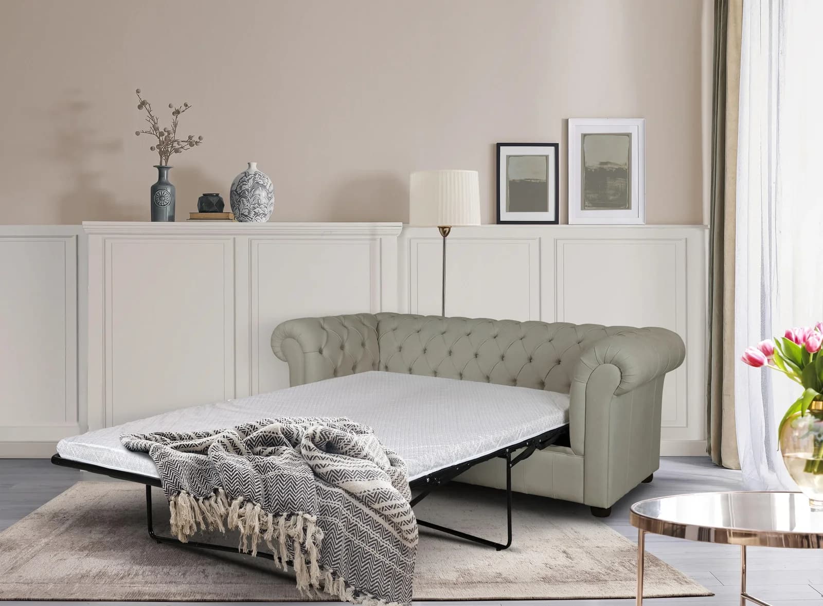 HOME AFFAIRE CHARENTE 3-Sitzer Schlafsofa Taupe Chesterfield
