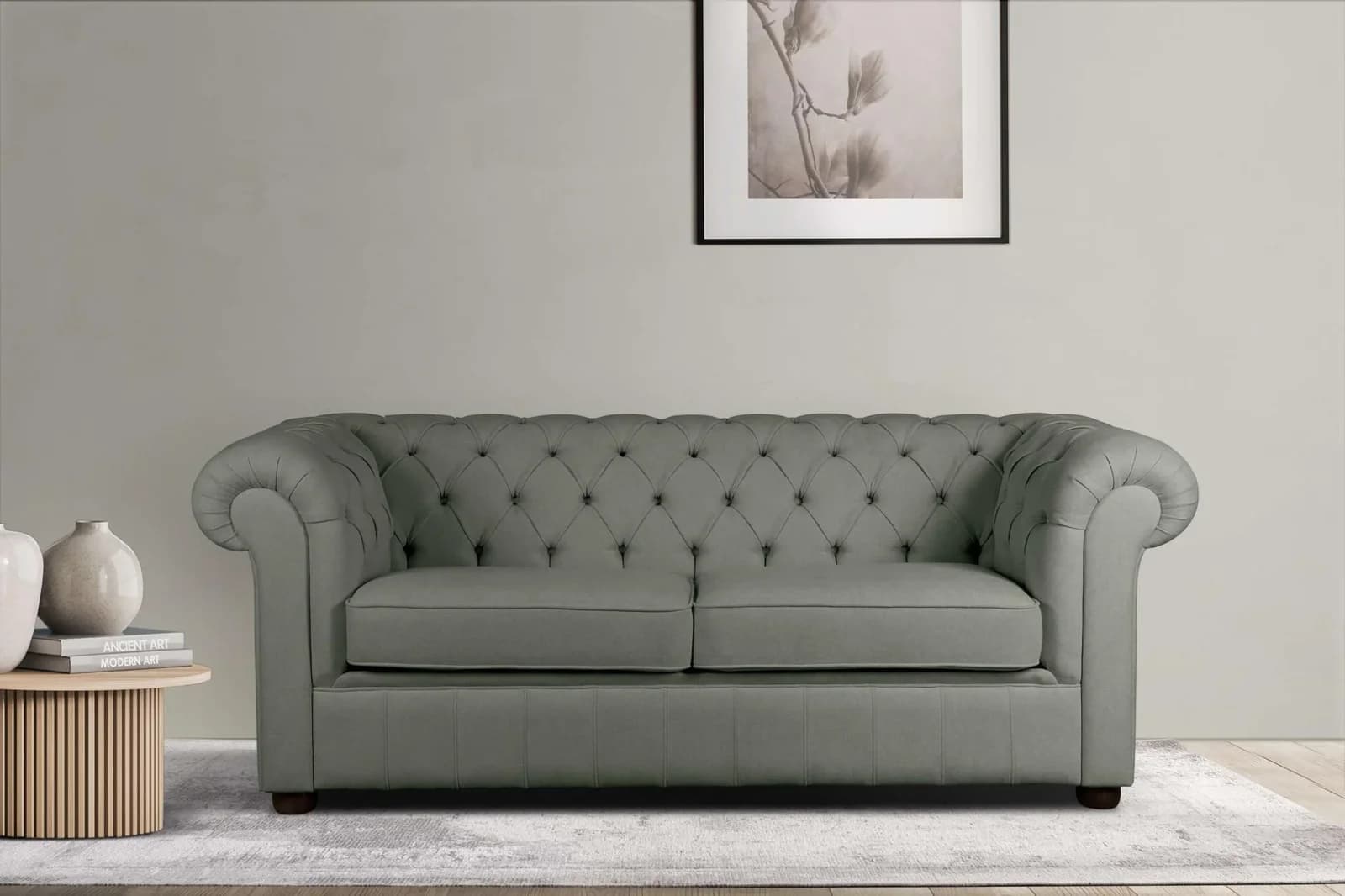 HOME AFFAIRE CHARENTE 3-Sitzer Sofa Oliv Polyester Chesterfield