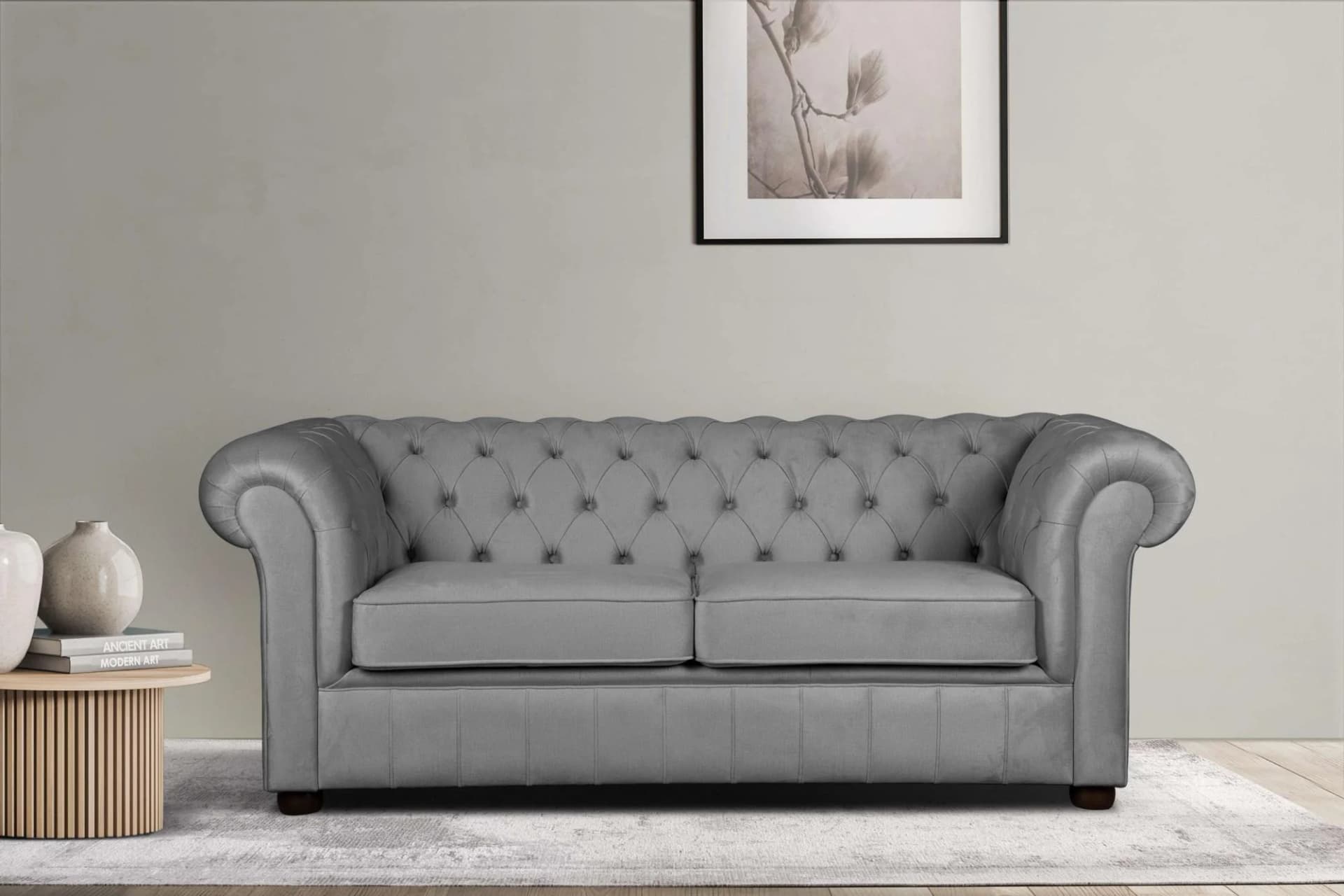 HOME AFFAIRE CHARENTE 3-Sitzer Sofa Chesterfield Grau Samtvelours