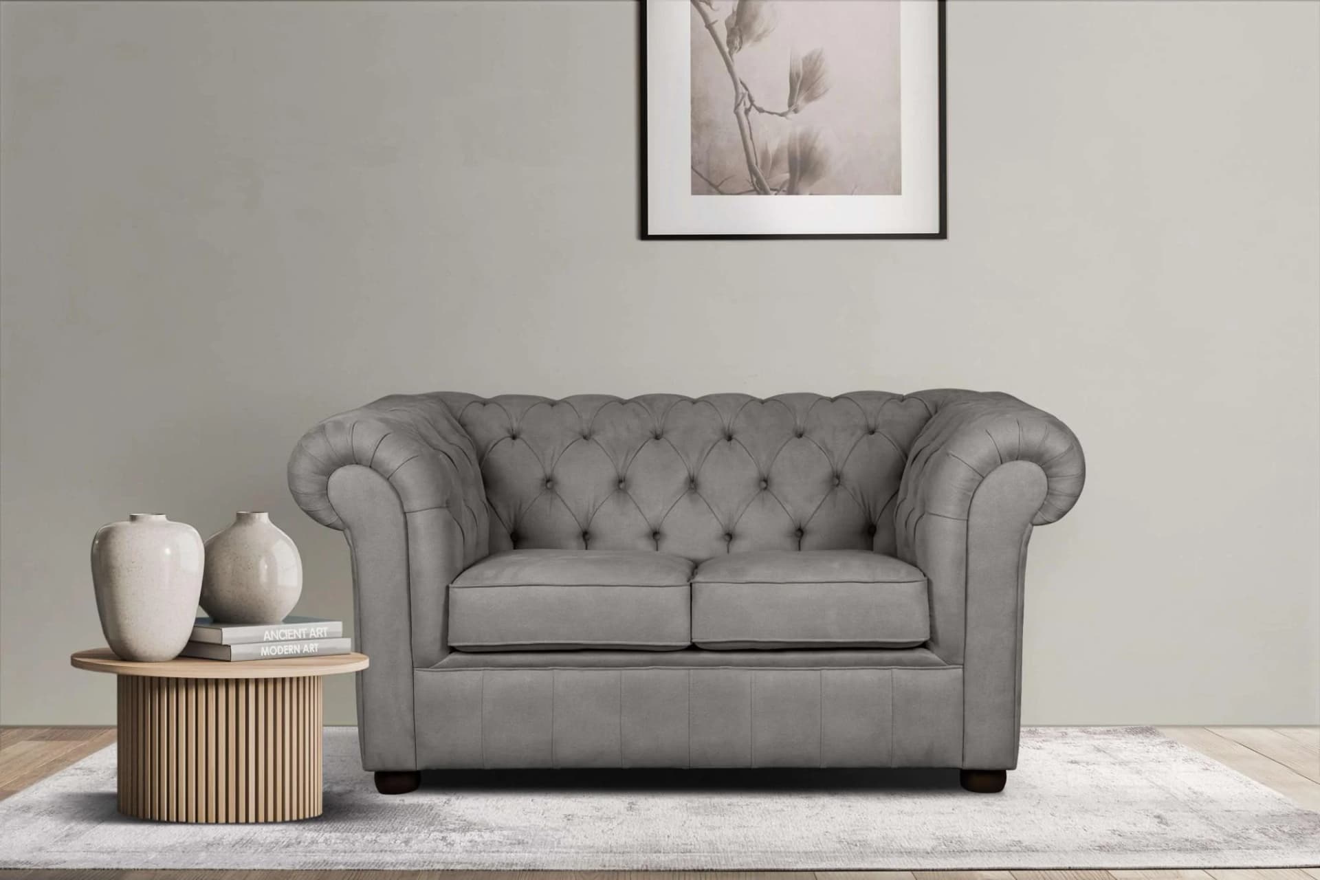 HOME AFFAIRE CHARENTE Chesterfield-Sofa 2-Sitzer Hellgrau