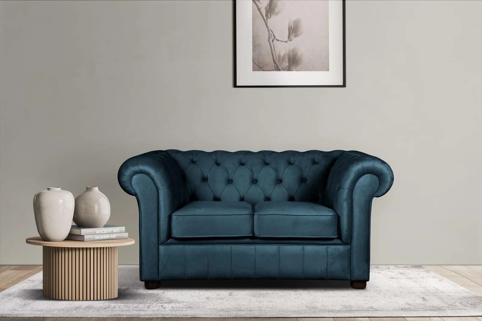 HOME AFFAIRE CHARENTE Chesterfield-Sofa 2-Sitzer Dunkelblau Samtvelours