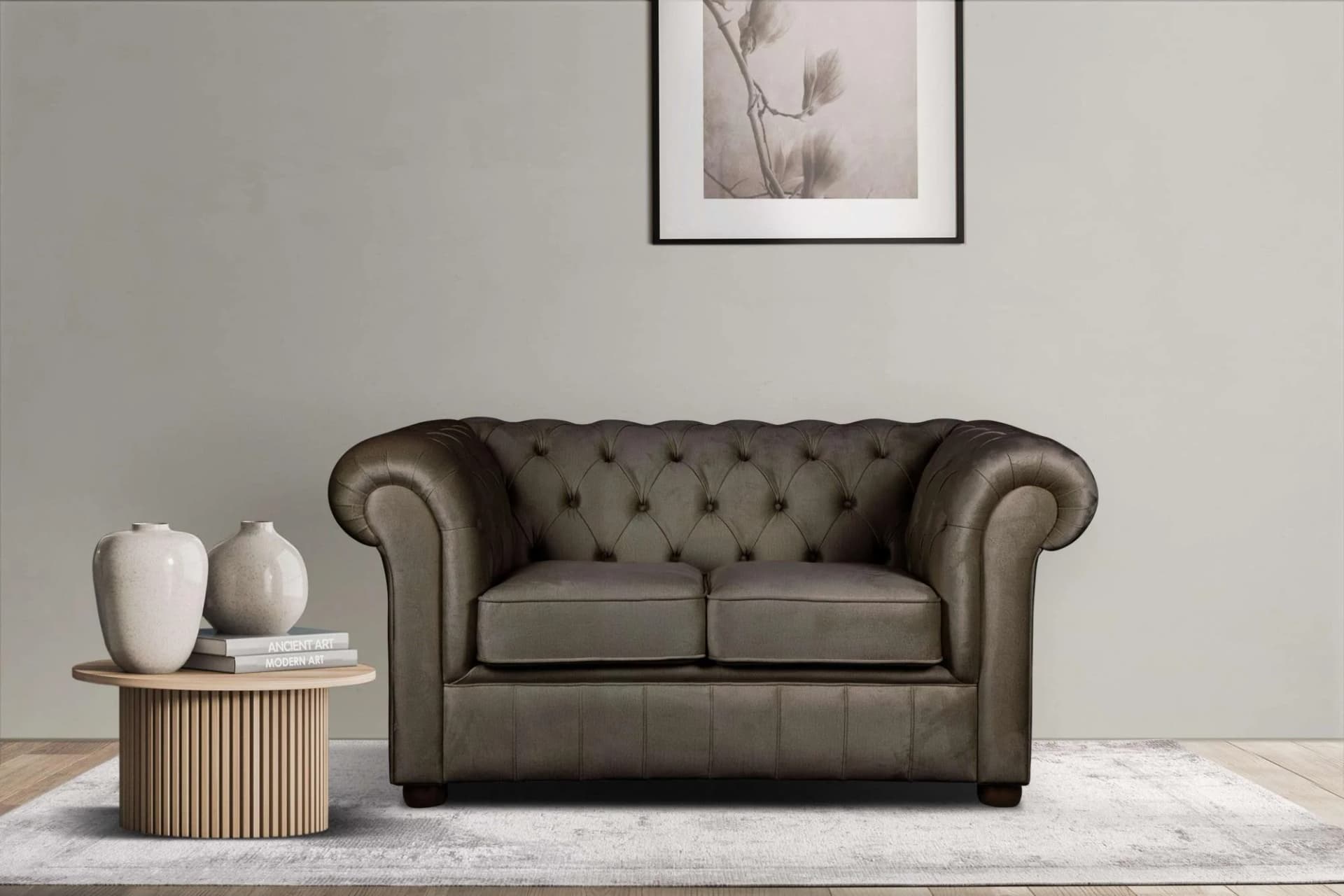 HOME AFFAIRE Chesterfield-Sofa CHARENTE 2-Sitzer Braun Samtvelours
