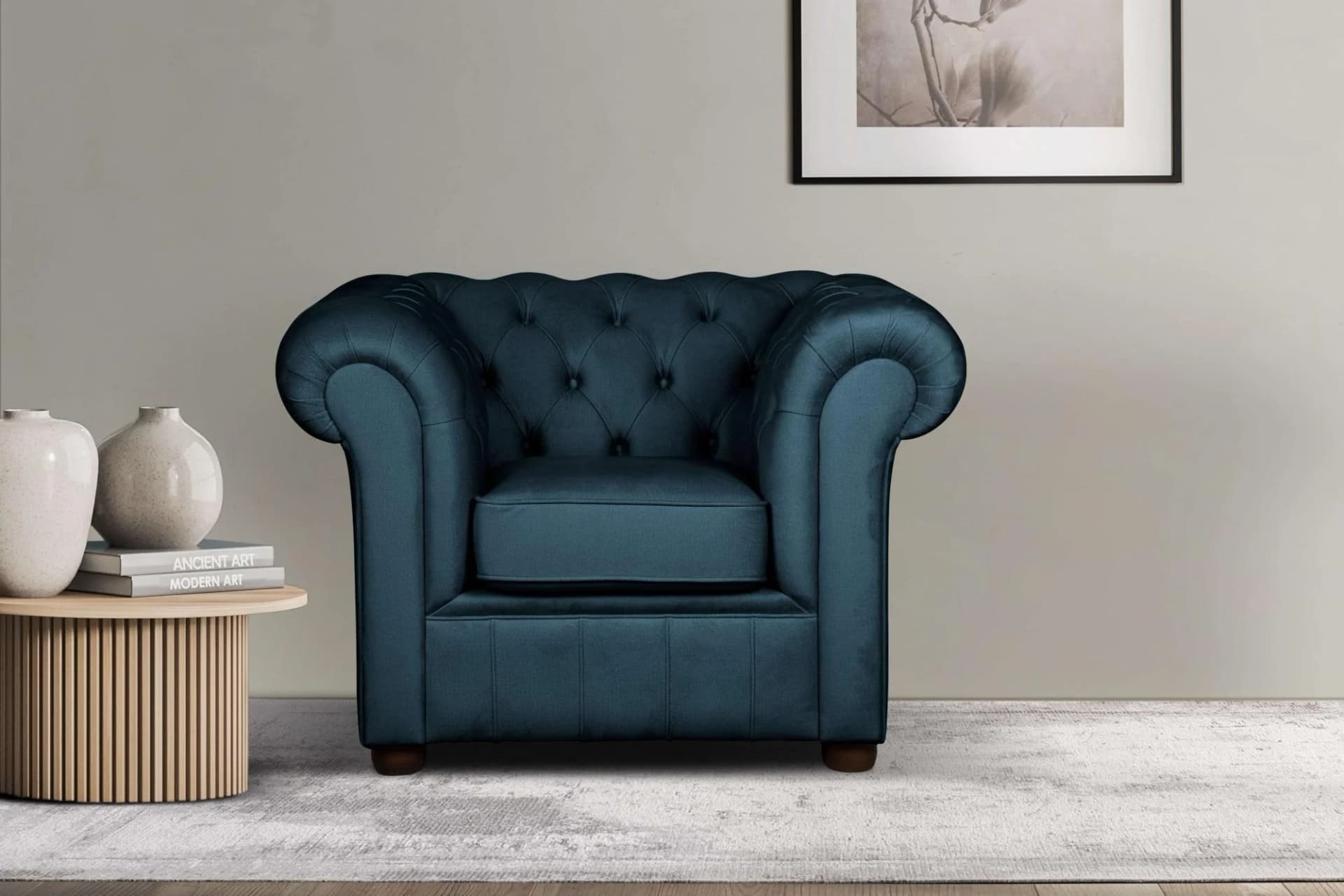 Home Affaire Sessel CHARENTE Chesterfield Dunkelblau Samtvelours