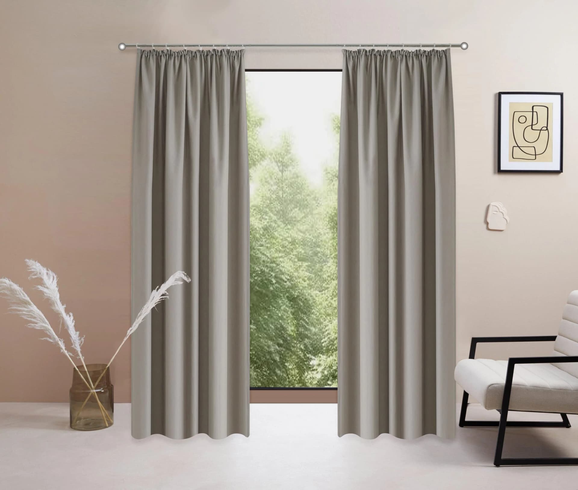 Moderner blickdichter Vorhang in grau (taupe) aus recyceltem Material