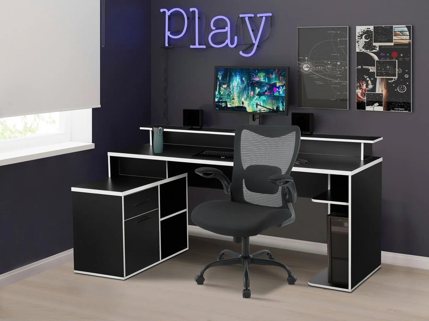 OTTO HOME Gamingtisch Eckschreibtisch Schwarz mit Stauraum