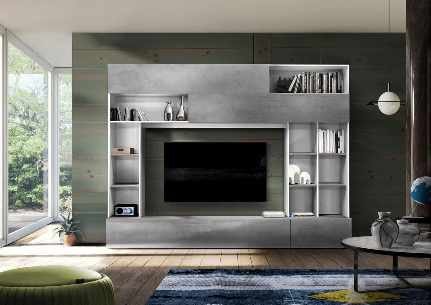 HOME AFFAIRE Wohnwand Praktiko Weiß Beton-Optik mit viel Stauraum - Bild 2