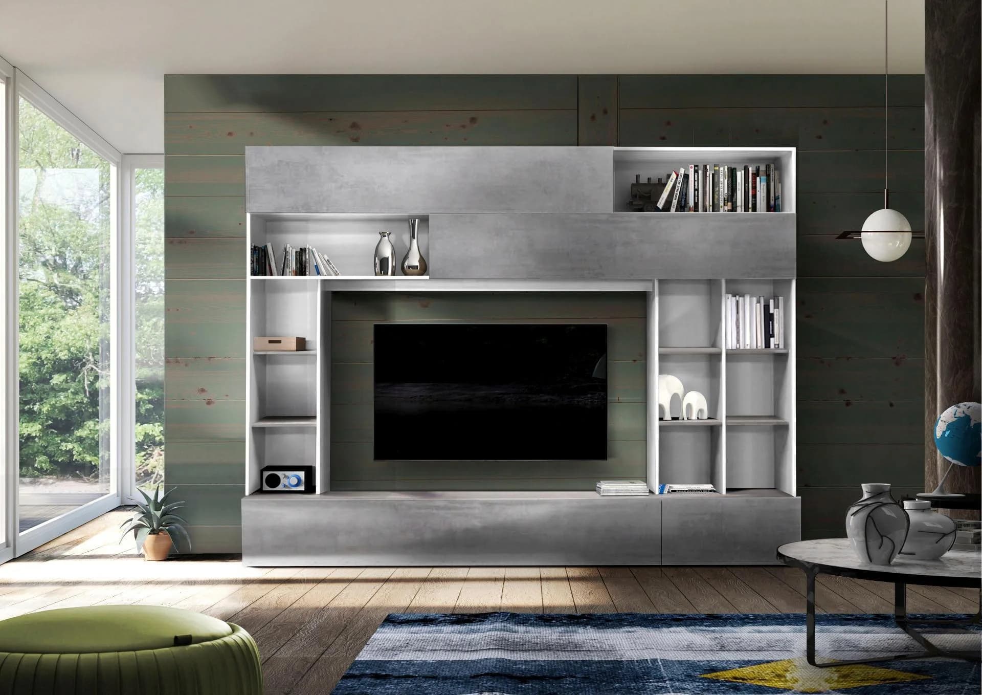 HOME AFFAIRE Wohnwand Praktiko Weiß Beton-Optik mit viel Stauraum - Bild 5