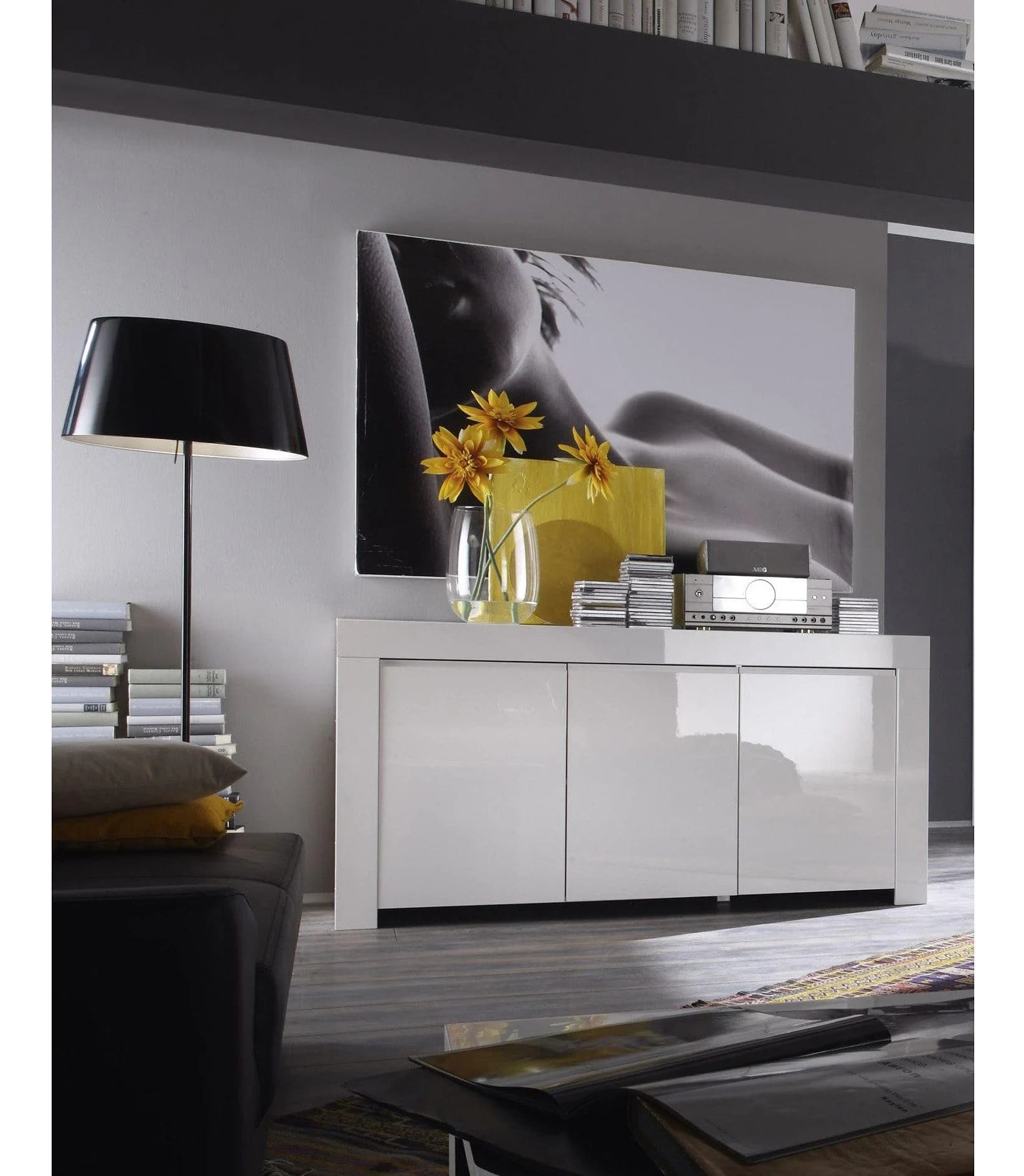 Sideboard HOME AFFAIRE Amalfi Weiß Hochglanz 3 Türen