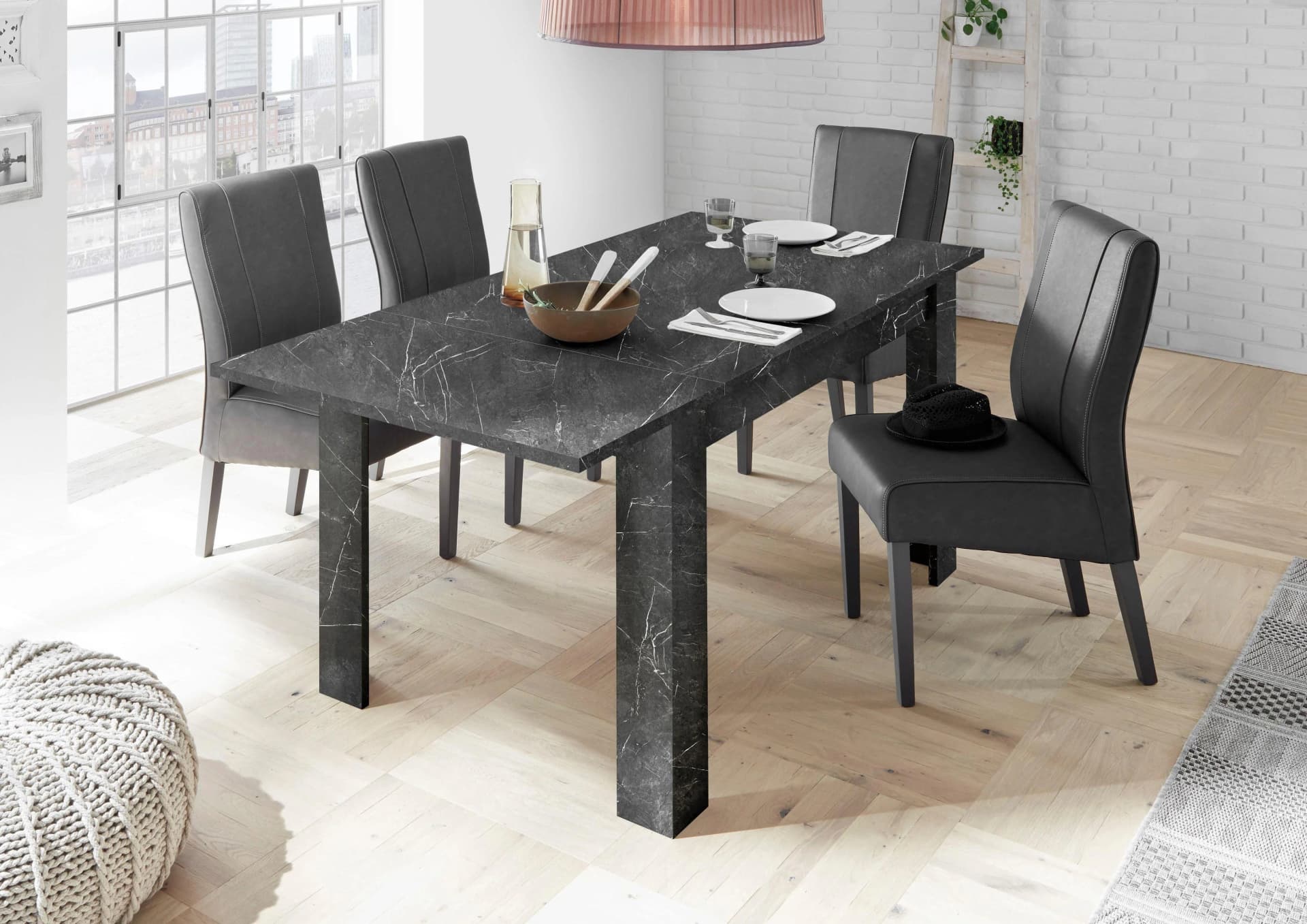 Home Affaire Esstisch Carrara Grau Anthrazit Marmor-Optik mit Ansteckplatte