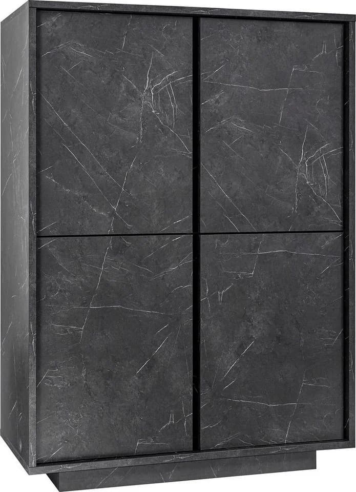 HOME AFFAIRE Highboard Carrara Anthrazit Mamor-Optik 4 Türen Grifflos
