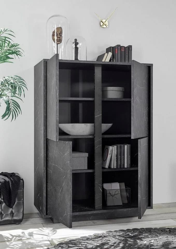 HOME AFFAIRE Highboard Carrara Anthrazit Mamor-Optik 4 Türen Grifflos - Bild 5