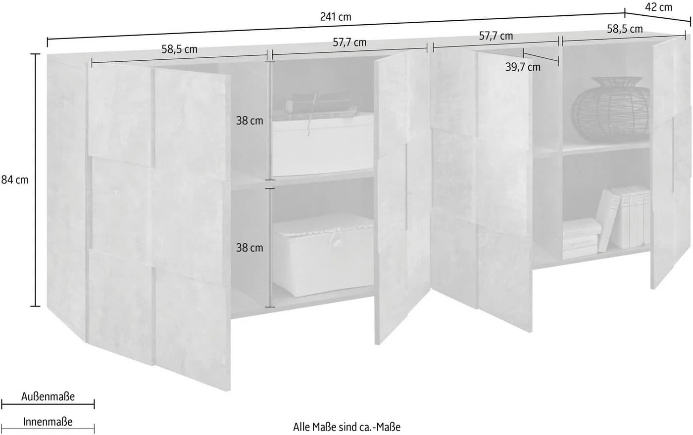HOME AFFAIRE Sideboard Dama 4 Türen Grau Matt