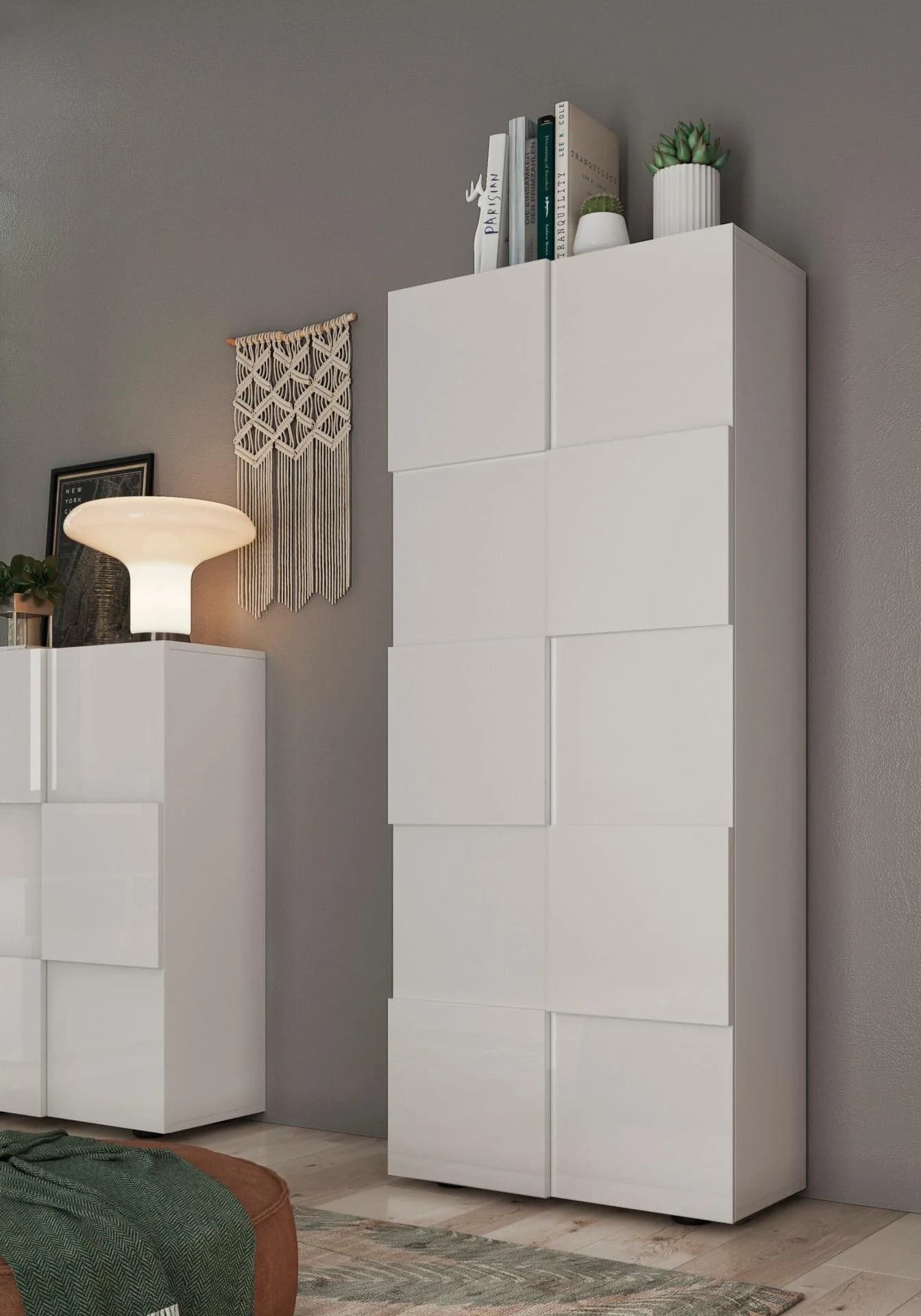 HOME AFFAIRE Garderobenschrank Dama Weiß Hochglanz Lack 3D-Optik