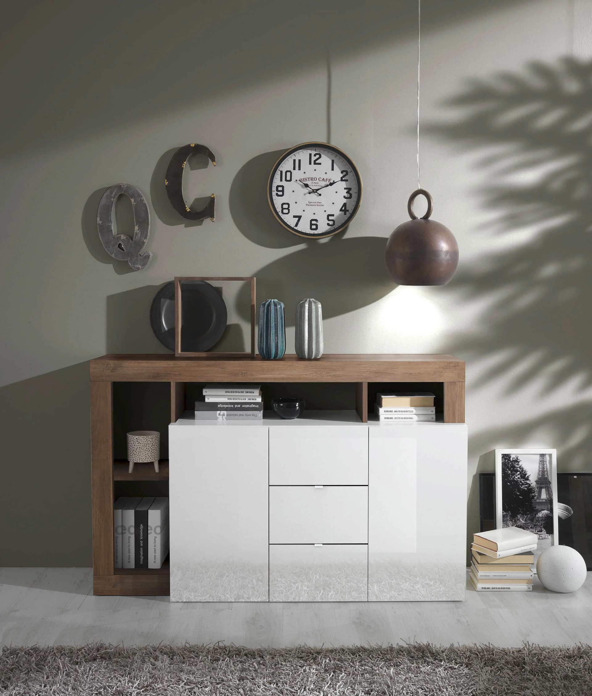 HOME AFFAIRE Sideboard Hamburg Weiß Hochglanz 146cm