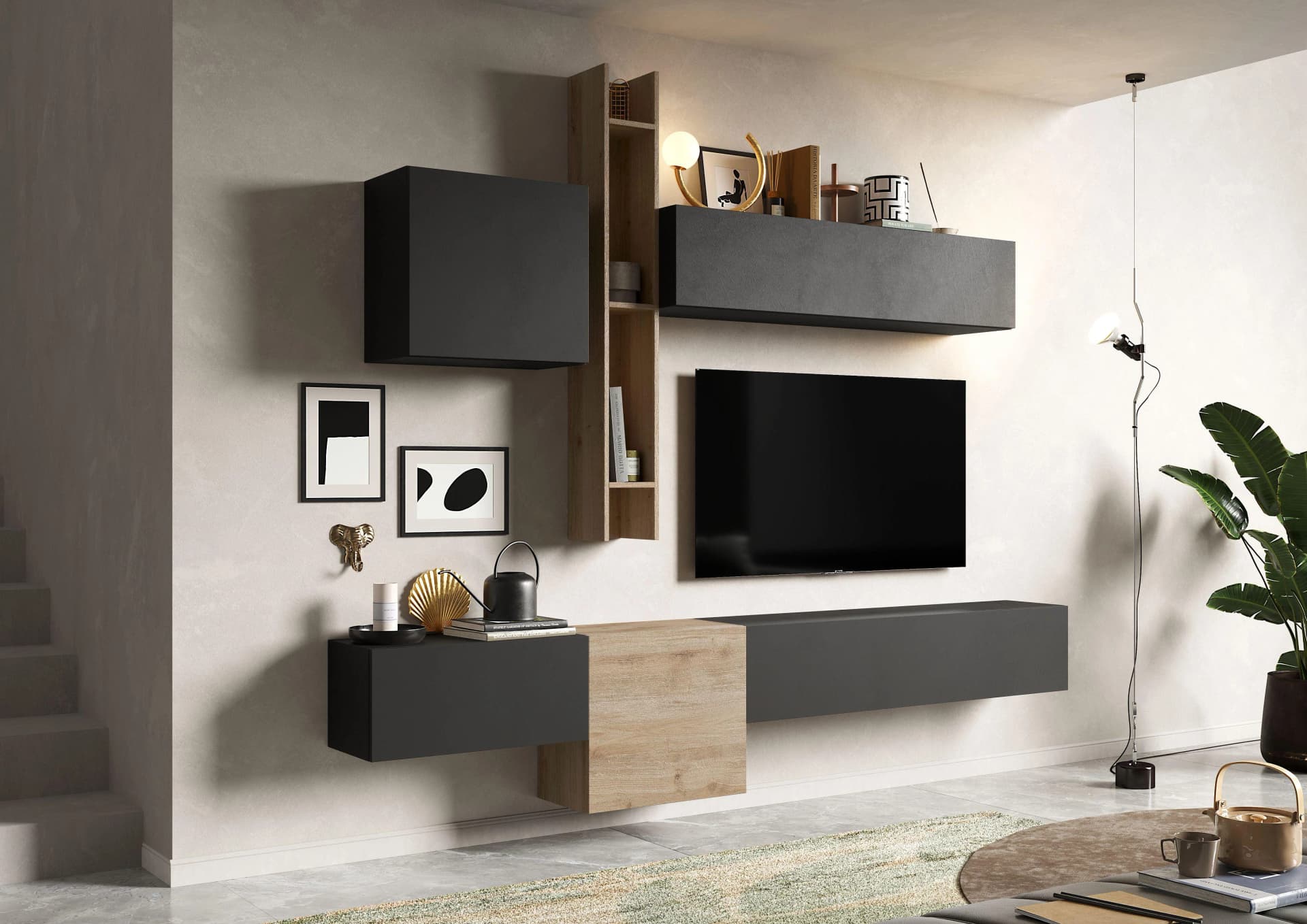 HOME AFFAIRE Infinity Wohnwand 6-tlg. Schwarz/Eiche Modern