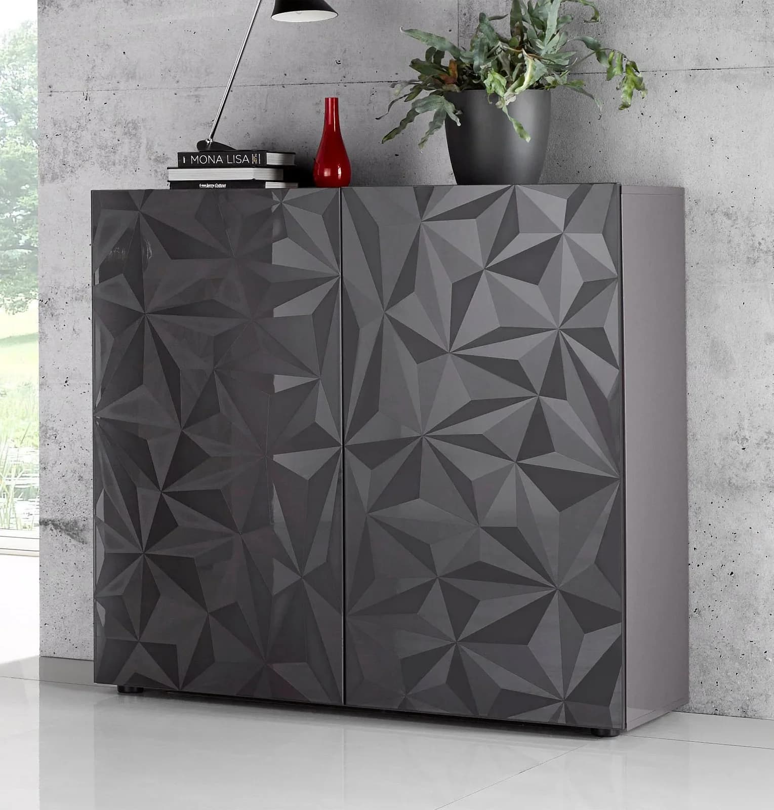 HOME AFFAIRE Highboard Prisma Anthrazit Hochglanz Modern
