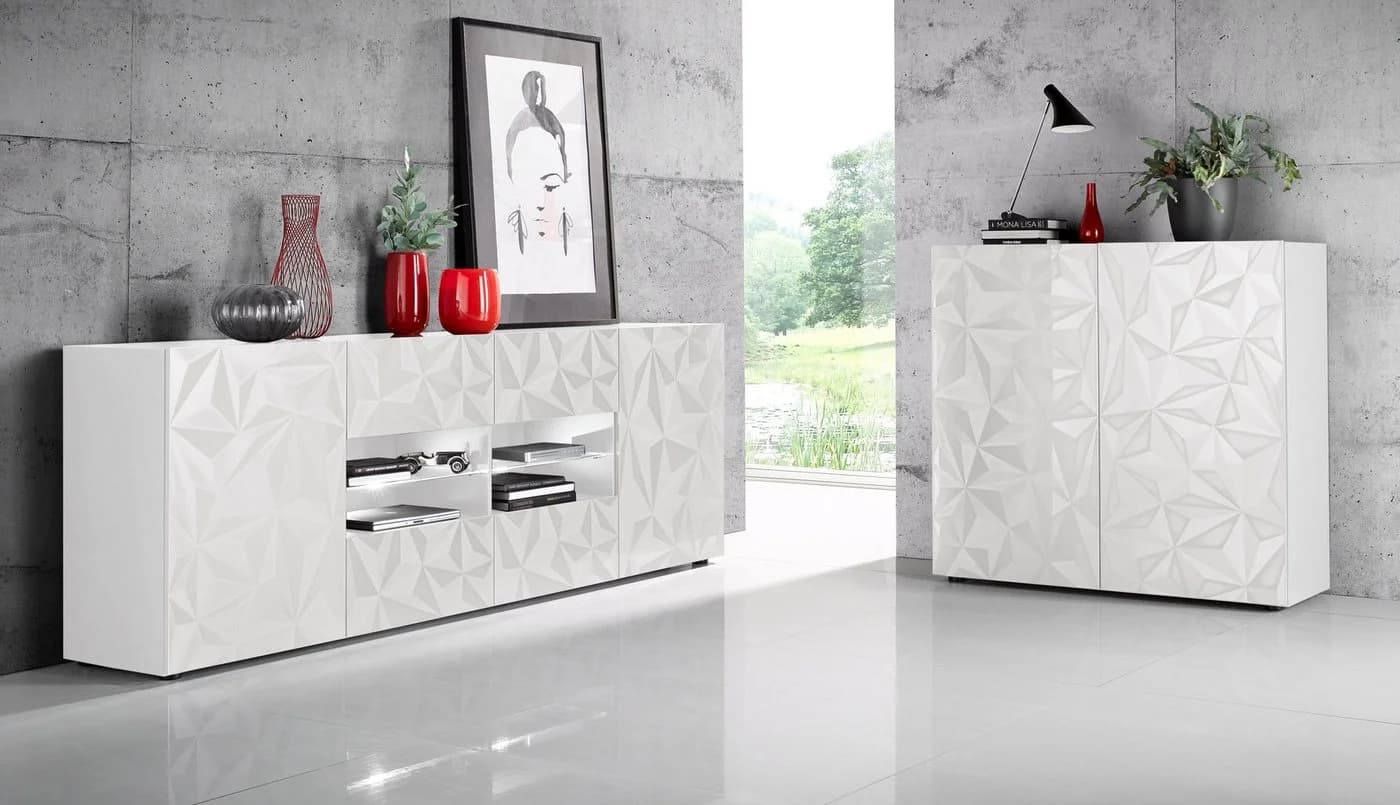 HOME AFFAIRE Prisma Highboard Weiß Hochglanz Siebdruck Modern - Bild 4