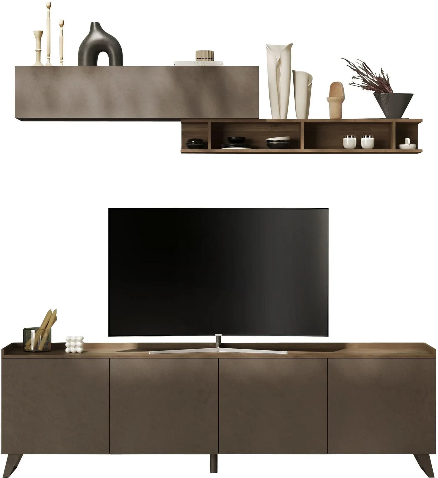 Wohnwand HOME AFFAIRE Tray Braun Push-to-open