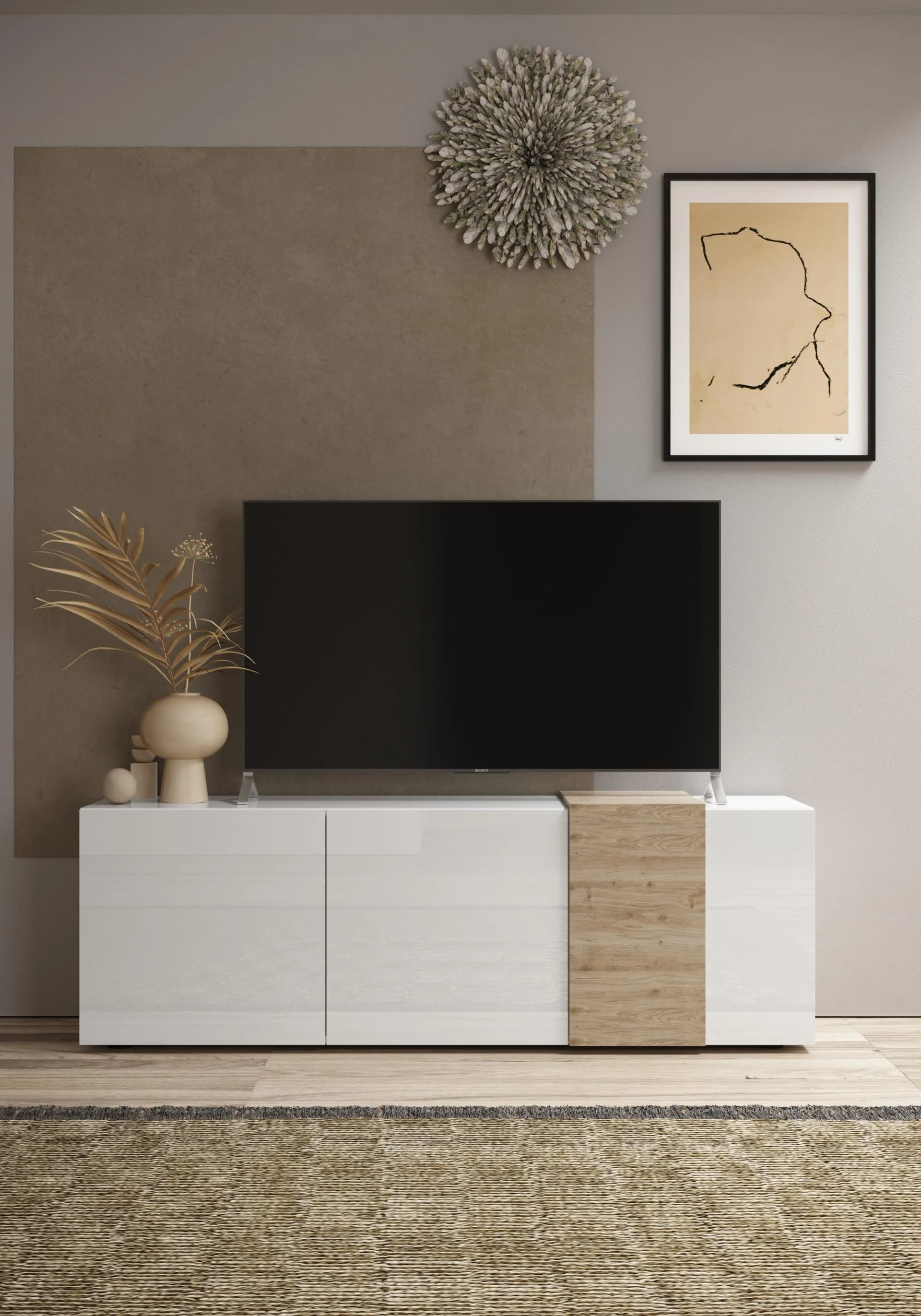 Home Affaire Lowboard Venus TV-Bank Weiß Hochglanz Eiche Cadiz