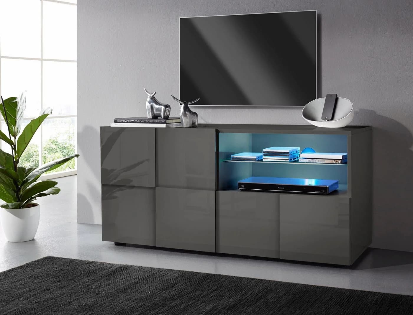 Home affaire Lowboard Dama 121 cm TV-Board grifflos Anthrazit Hochglanz - Bild 2