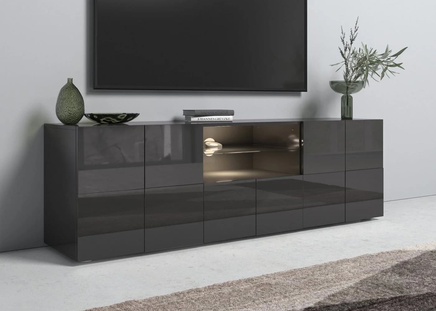 Home affaire Lowboard Dama 181 cm Grau Hochglanz TV-Schrank - Bild 2